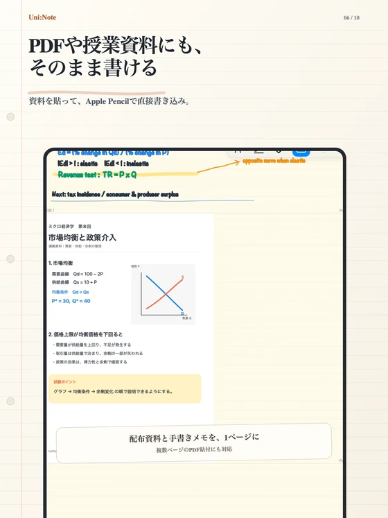 Uni:Noteの講義PDFにApple Pencilでメモを書き込んだApp Storeスクリーンショット