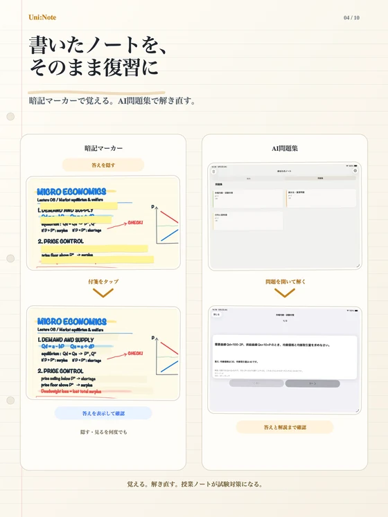 Uni:Noteで付箋マーカーにより答えを隠し、問題集でも復習するApp Storeスクリーンショット