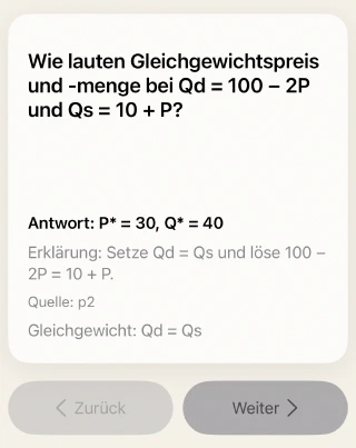 Frage und Antwort mit Zurück/Weiter
